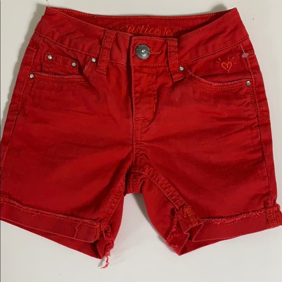 girls red jean shorts